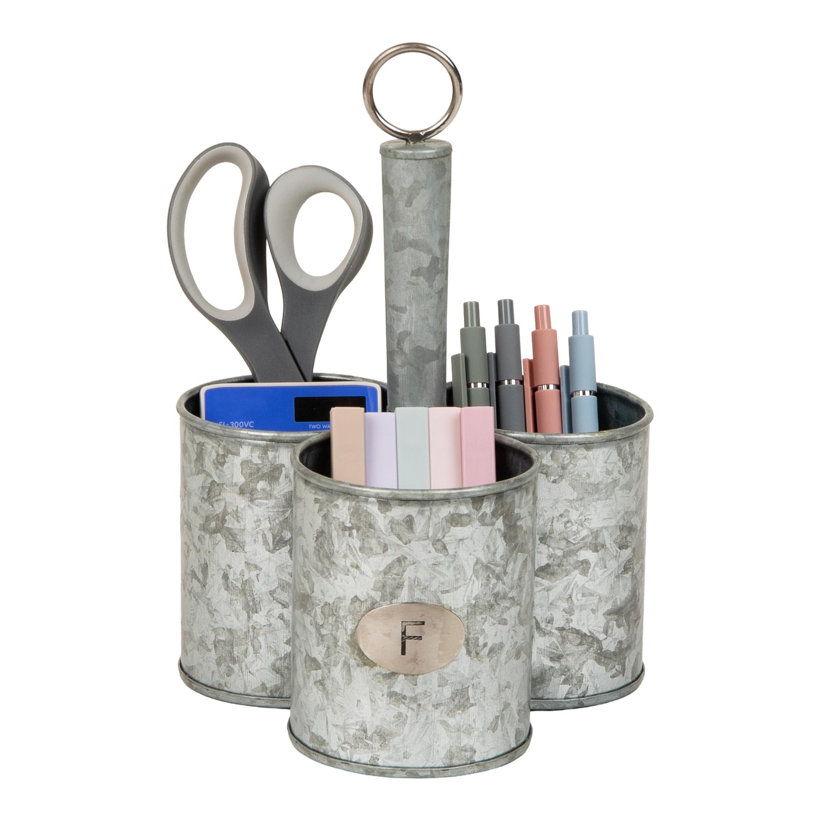 3-Compartment Metal Organizer with Handle, Multi-Use Storage Caddy, Galvanize... gallery