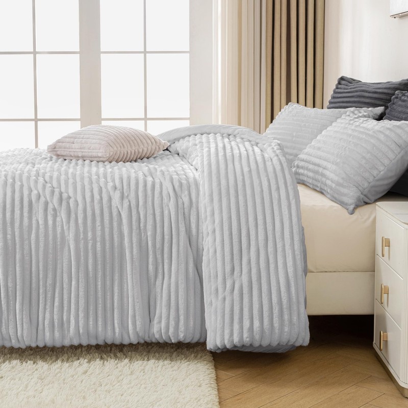 Andency Queen Comforter Set, Fluffy Super Soft Light Grey Comforter for Queen Si gallery