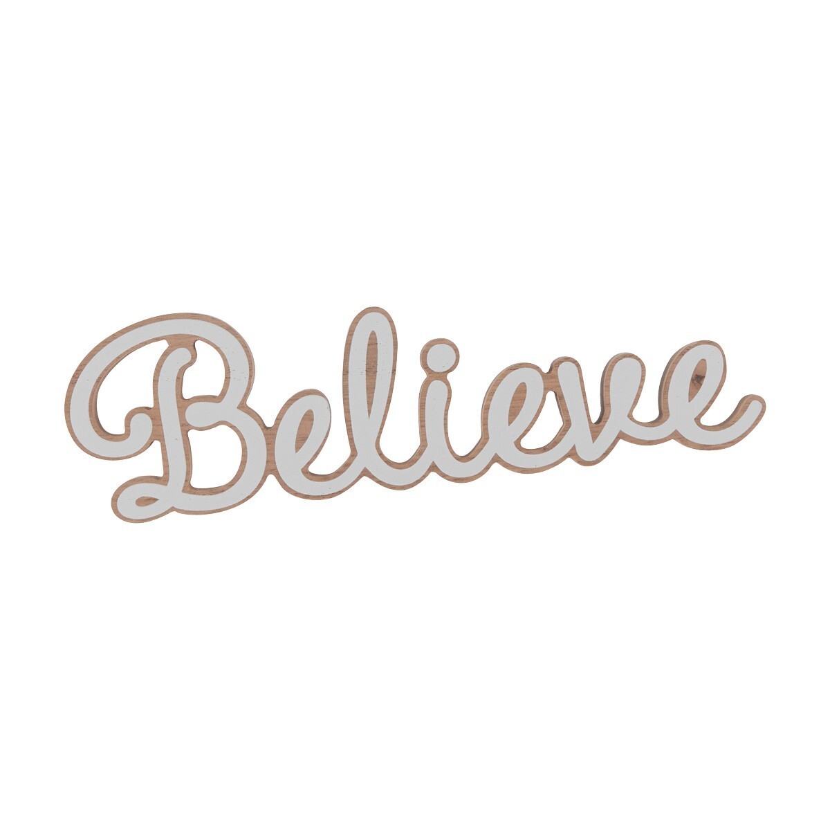 White 9-Inch-Long Rustic Believe Tabletop MDF Cut Out Word Christmas Decor gallery
