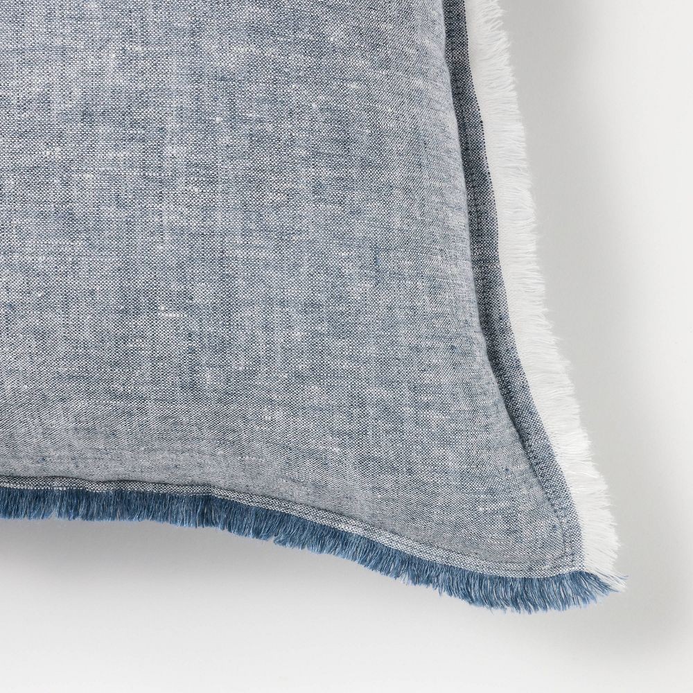 Oversized Reversible Linen Square Throw Pillow with Frayed Edges Blue gallery
