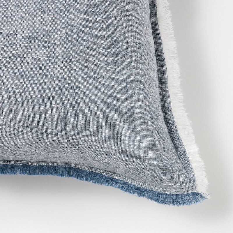 Oversized Reversible Linen Square Throw Pillow with Frayed Edges Blue gallery