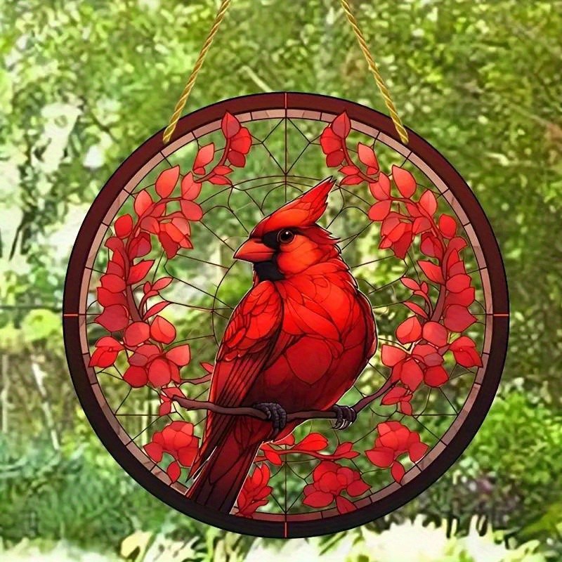 Red Cardinal Round Hanging Decor Bird Suncatcher Window Wall Art Home Decor gallery