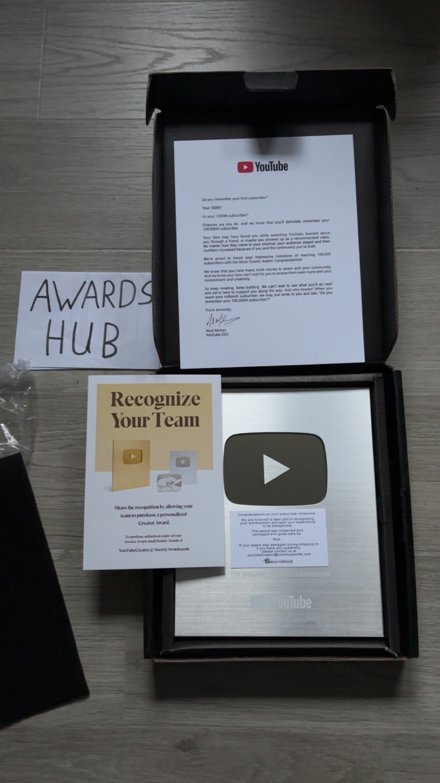 Genuine YouTube Creator Award – Silver Play Button Plaque (IN STOCK) gallery