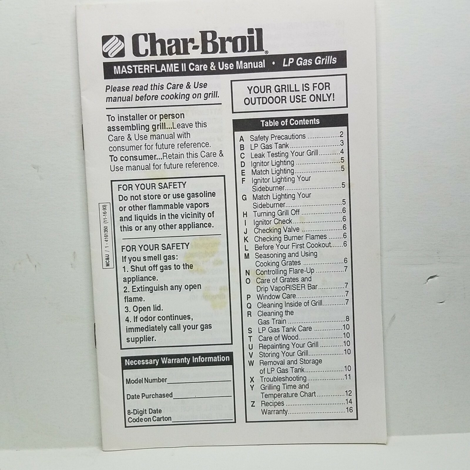 Char-Broil Masterflame II Care Use Manual LP Gas Grills gallery