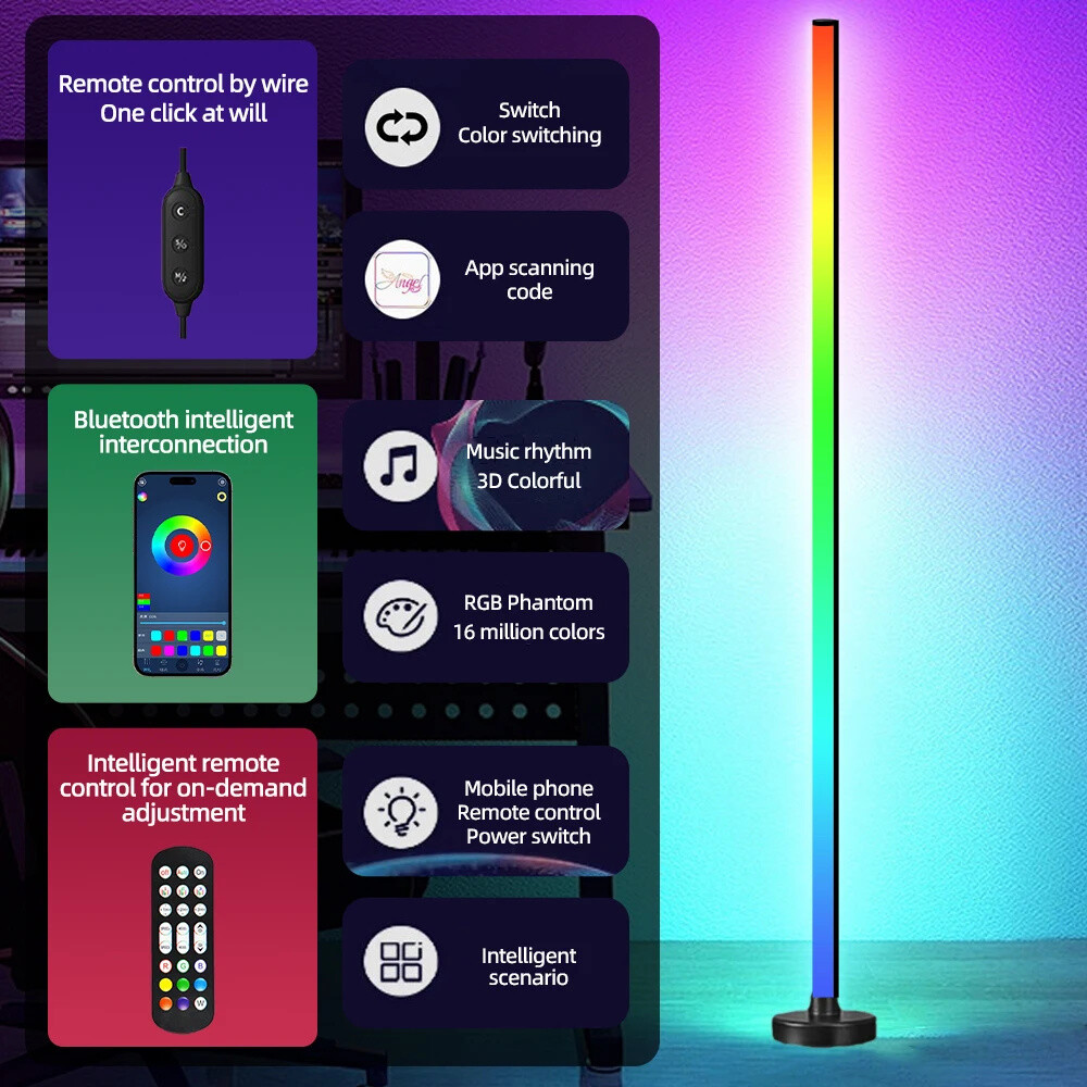 47" LED Floor Lamp Corner Light Lamp RGB+White Modern Smart Remote & App Control gallery
