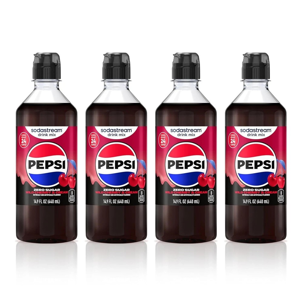 SodaStream Zero Wild Cherry Pepsi & Cream, New Pour Bottle 440ml, (Pack of 4)...