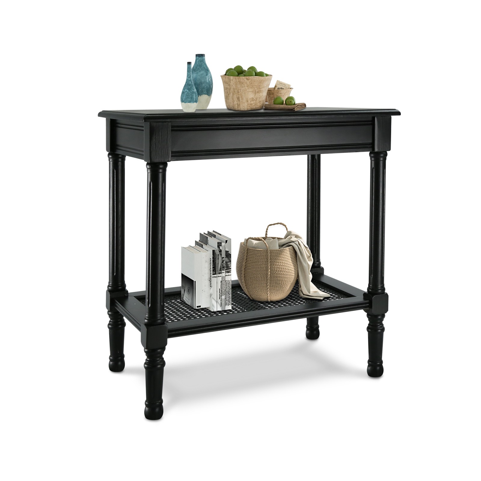 24" Mid Century Side Table with Rattan Shelf, 2-Tier End Table for Small Space gallery