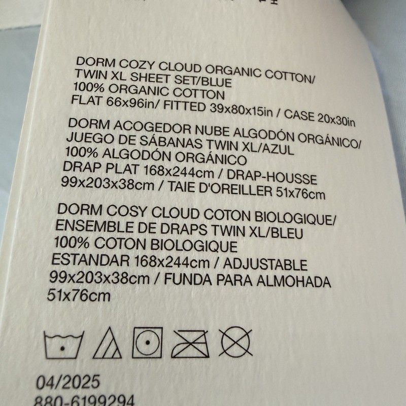 NWT Crate & Barrel Twin Sheet Set Extra Long Blue Cozy Cloud Organic Cotton gallery