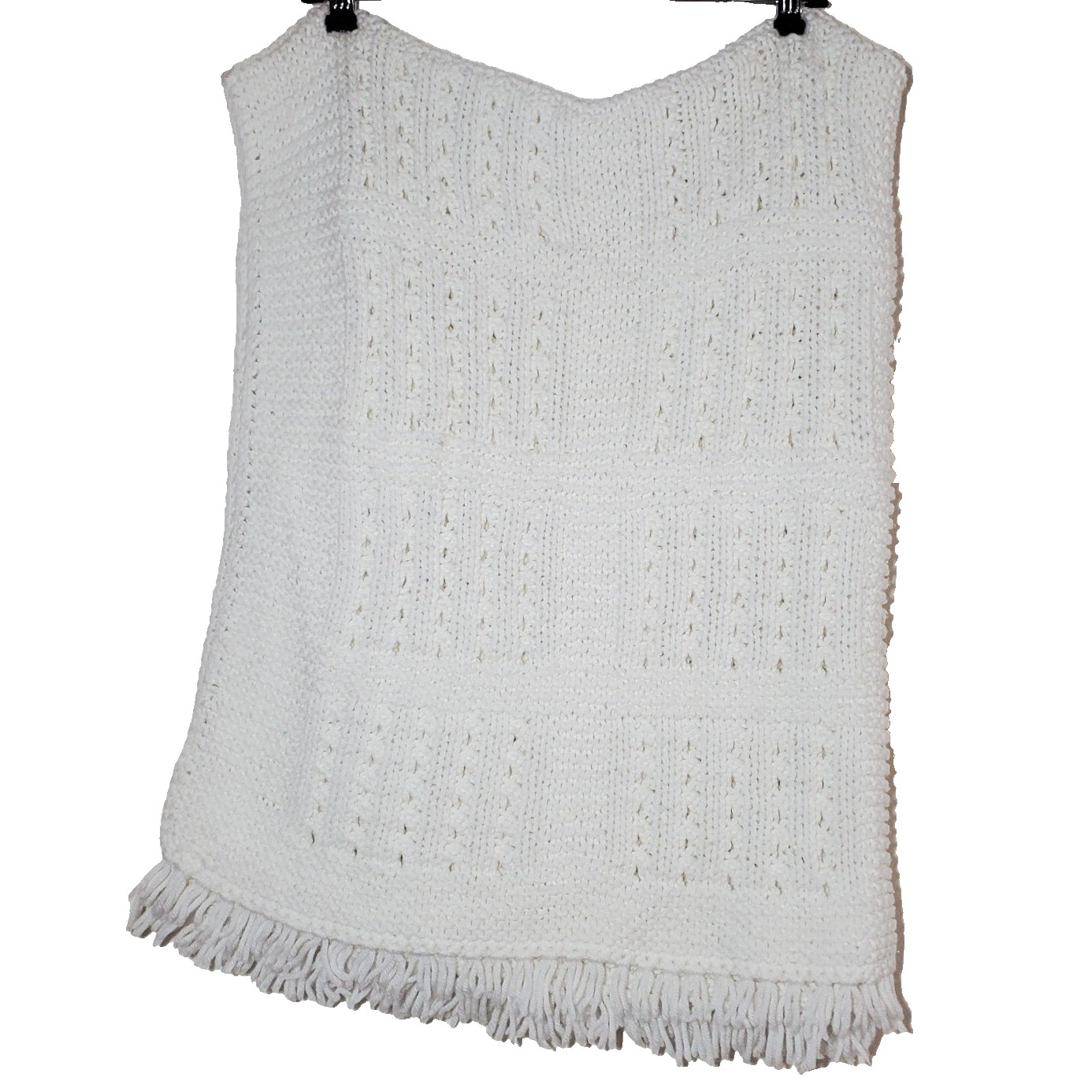 Handmade Crochet Afghan throw baby blanket cable knit white 32"x40" gallery