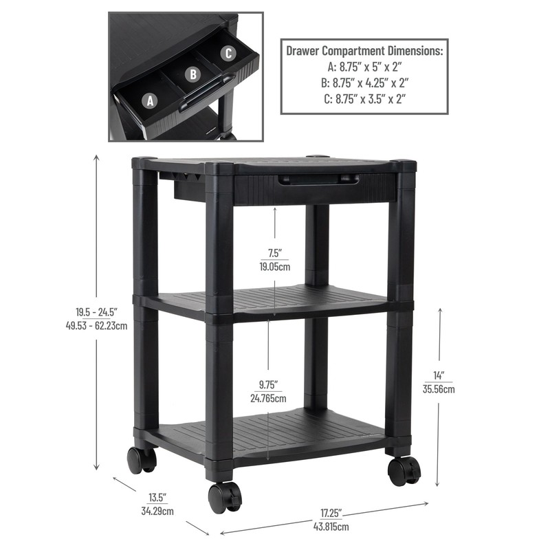 Mind Reader Rolling Printer Cart, Utility Cart, Printer Stand, Desk Storage, Off gallery