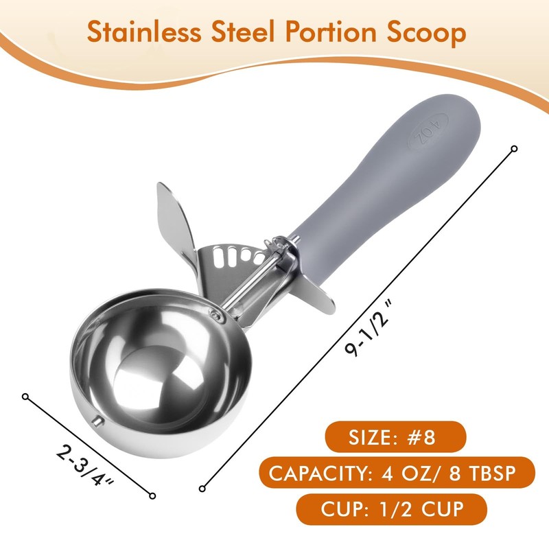 Fayomir 4 OZ Scoop, #8 Disher, Large Ice Cream Scoop with (4 oz), Gray gallery