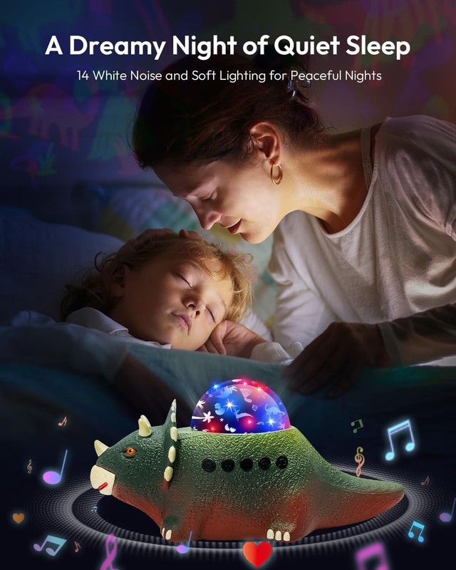 Dinosaur Projector Night Light Kids 360° Rotating White Noise Dino Toy Gift 3-8 gallery
