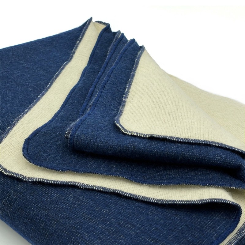 EXTRA LARGE SOFT & WARM ALPACA WOOL BLANKET 76x91" NAVY BLUE SOLID PATTERN gallery
