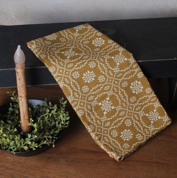 Primitive Colonial Lover's Knot Mustard Coverlet Towel 18x28" NEW gallery
