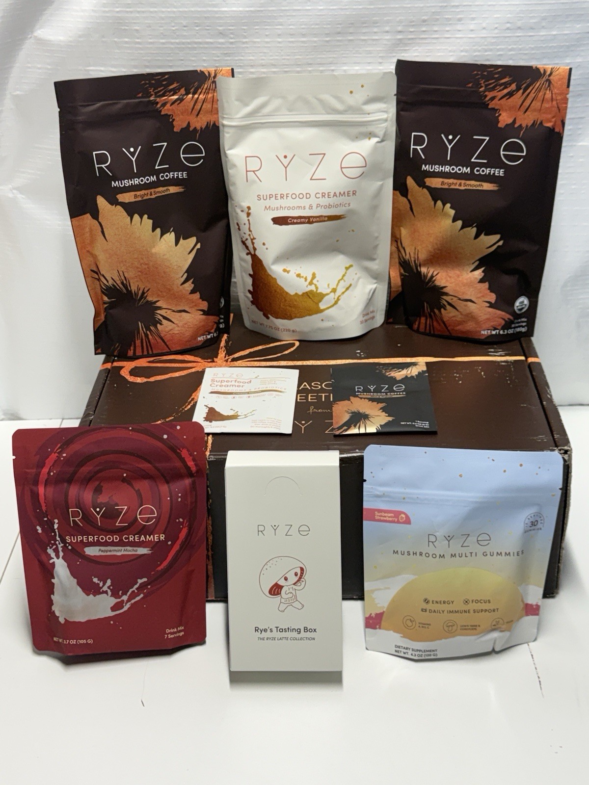 RYZE Coffee Ritual Set Kit Bundle Mushroom Creamers Latte Gummies Wood Canister gallery
