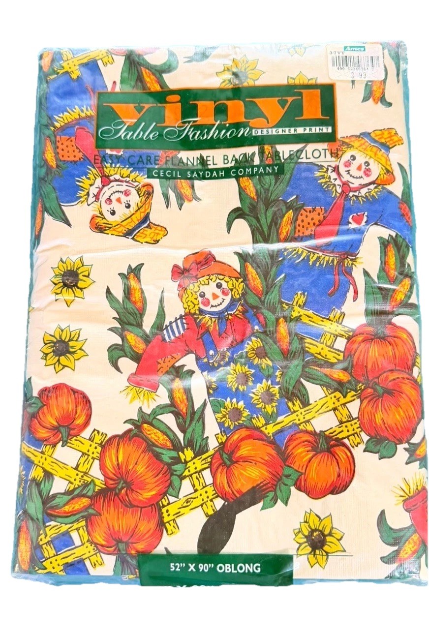 Vinyl Table Fashions New In Pack 52” X 90” Oblong Tablecloth Fall Scarecrows gallery