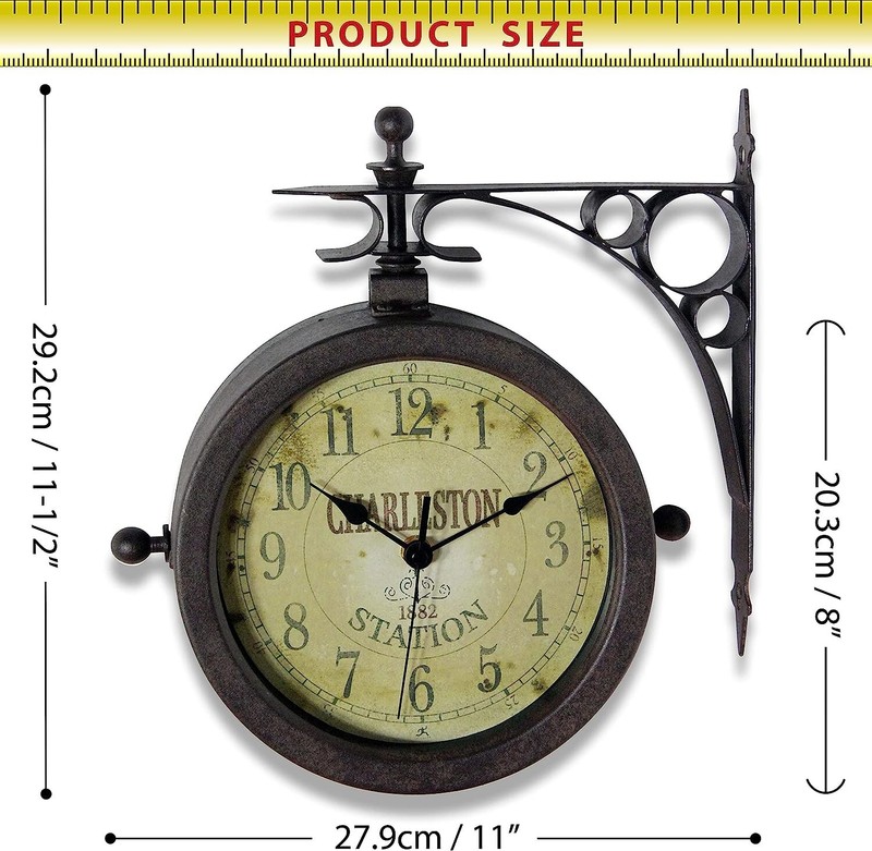 Weather-Resistant Train Station Clock with Double Sided Clock and Thermometer gallery