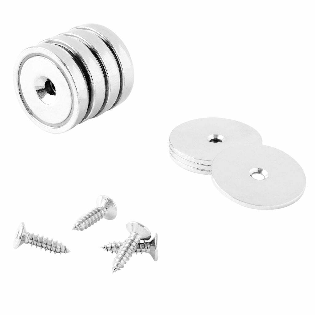 32mm Neodymium Rare Earth Countersunk Cup/Pot Mounting Magnets N42 (4 Pack) gallery