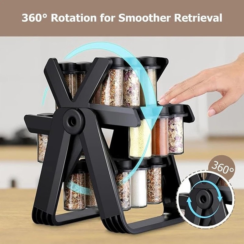 Multifunctional Rotating Spice Rack With 18 Glass Jars Revolving Bottle Organize gallery