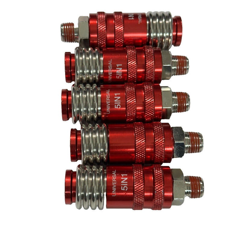 5 Pack Universal 5in1 Quick Coupler Red Aluminum 1/4” NPT Male Air Hose Fitting gallery