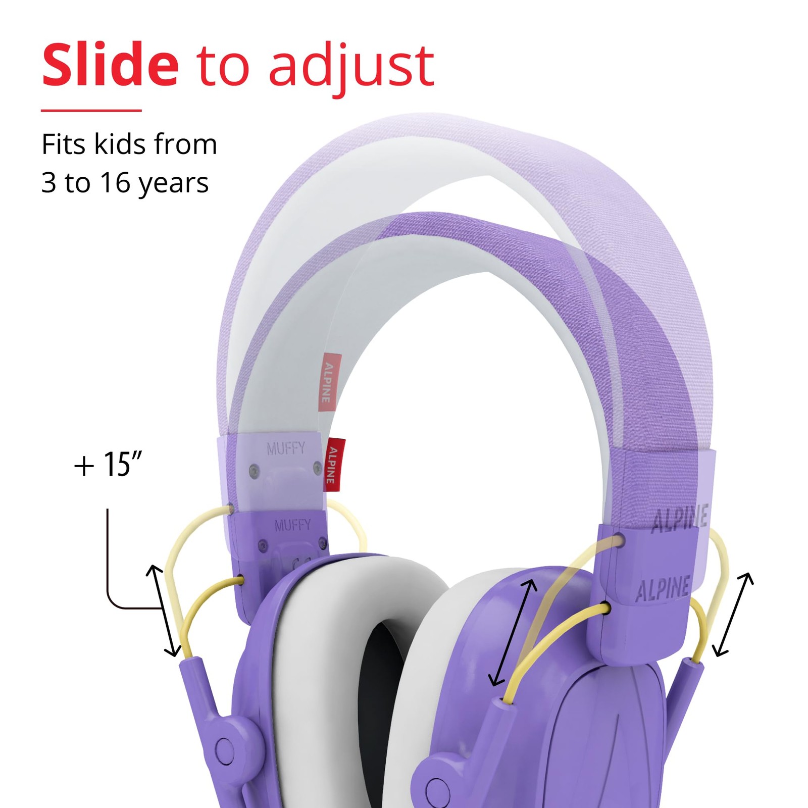 Hearing Protection Kids Adjustable Ages 3-16 Noise Cancelling 25dB Purple Alpine gallery