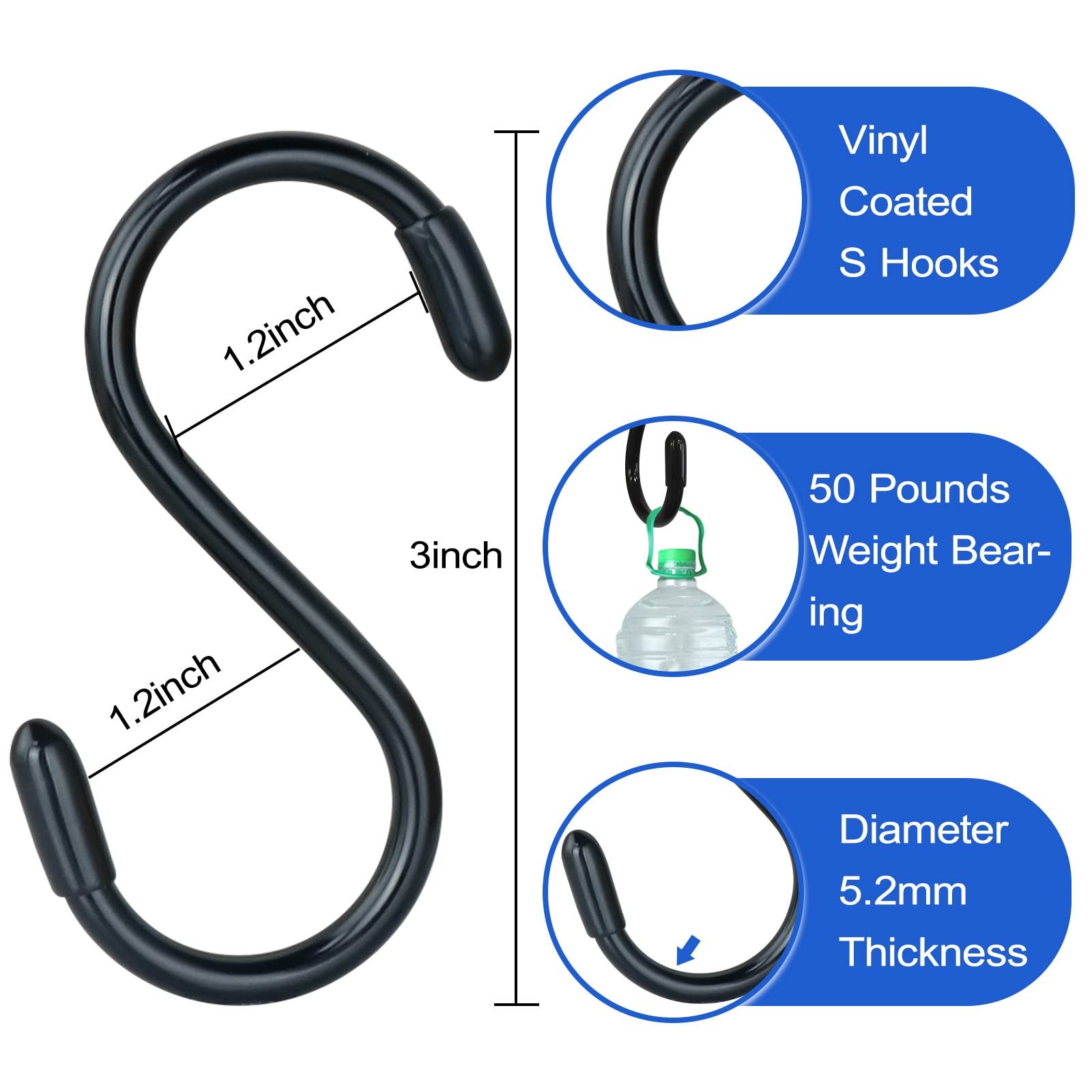 3 Inch Vinyl Coated S Hook,S Hooks for Hanging Plants ,10 Pack Non Slip Heavy Du gallery