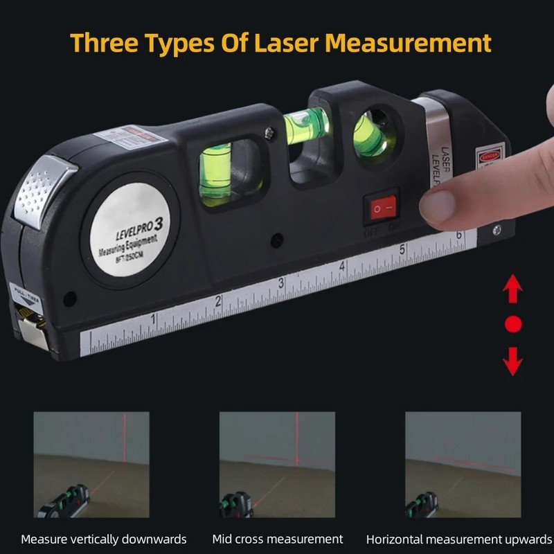 Multipurpose Laser Level Vertical Horizon Measuring Tape Aligner Metric Rulers gallery