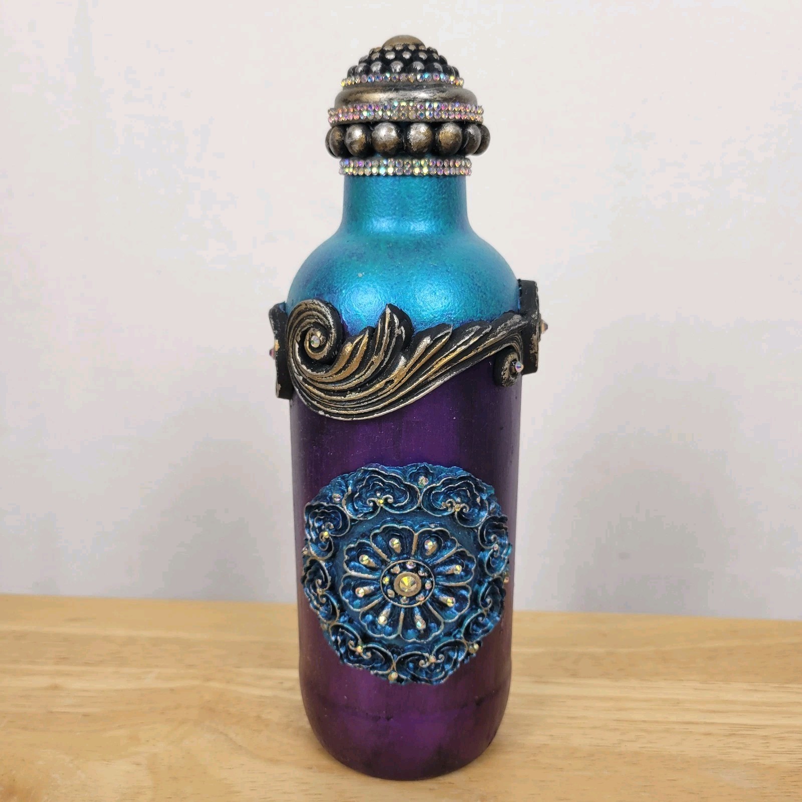 Handmade Mixed Media Embellished Art Bottle Purple Teal Maximalist Boho-Regency gallery
