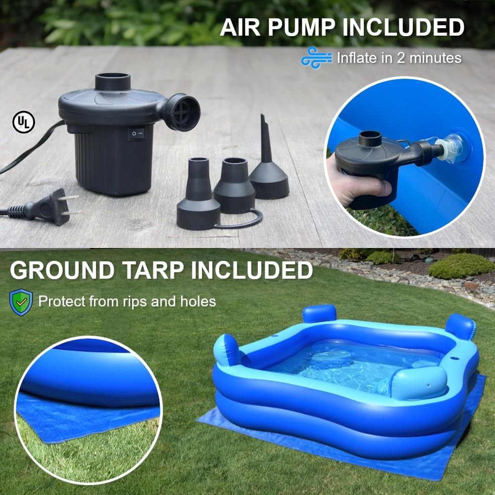 Inflatable Pool W/Seats & Headrests, 8Ft X 8Ft, Comes with Electric Pump and Gro gallery