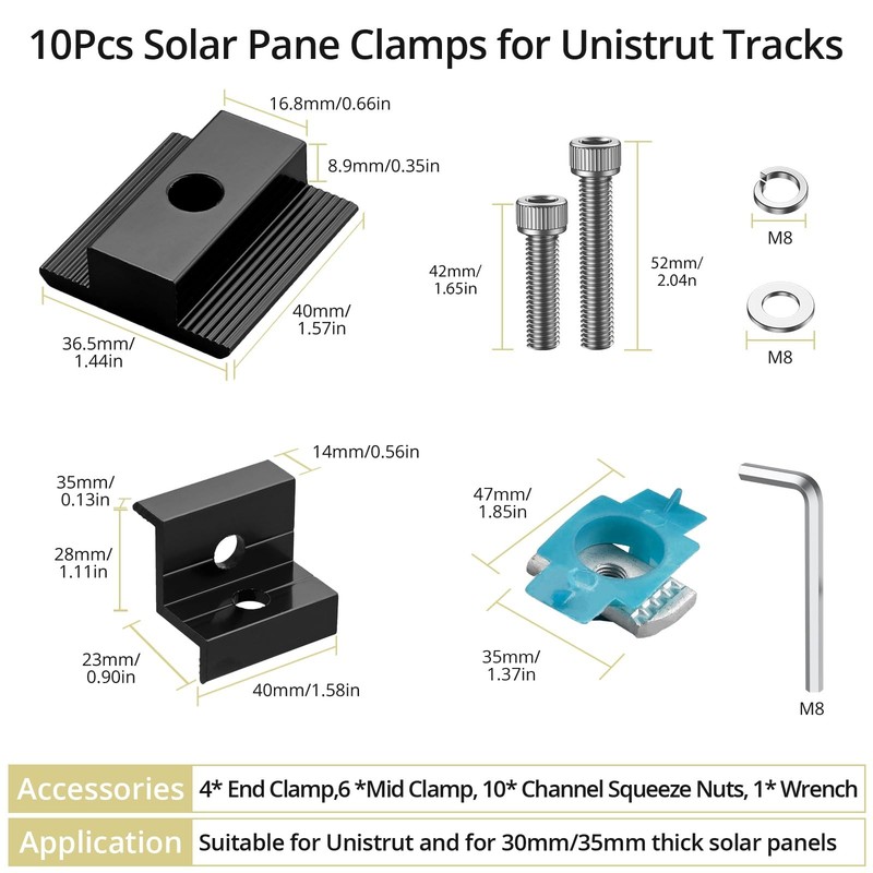 10 PCS Solar Panel Mounting Brackets for Unistrut, Aluminium 30mm/35mm 6 x T-... gallery