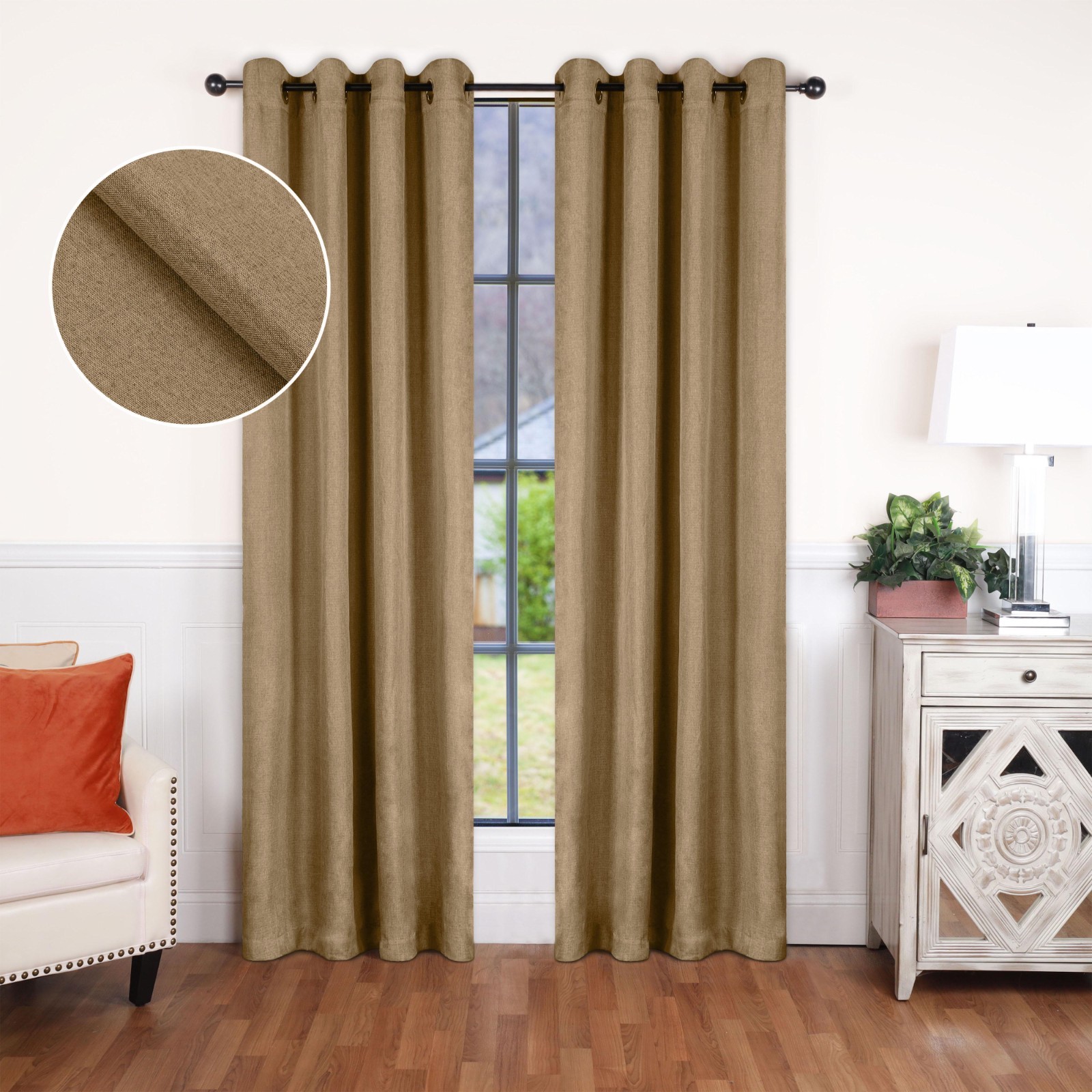 Linen Pattern Washable Semi Blackout Curtain Panels Set of 2 gallery