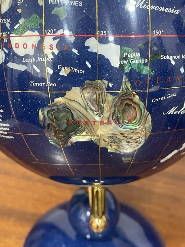 Gemstone World Globe 10” Multi Colored w/ Blue lapis Base EYE-CATCHING. Read gallery