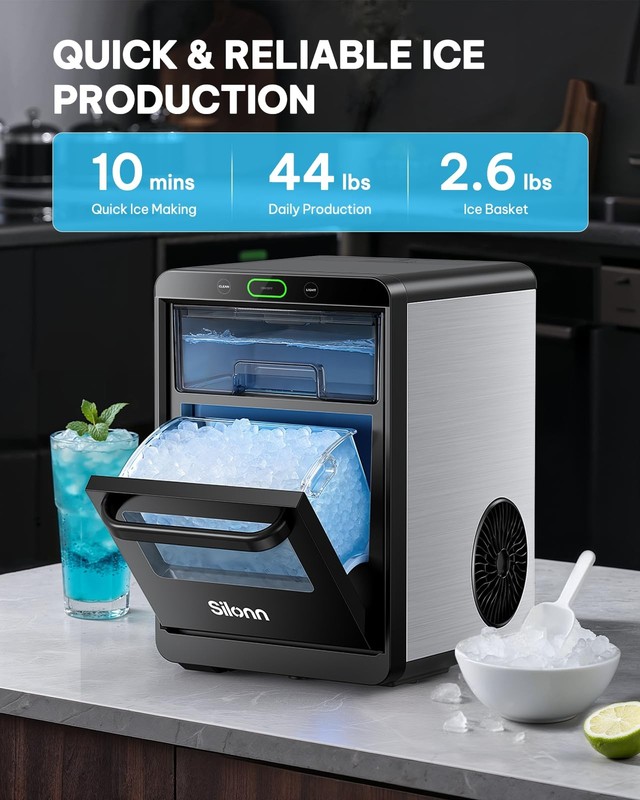 Silonn Nugget Ice Maker Countertop, Crushed Ice Maker & Pebble Ice Produces 44lb gallery