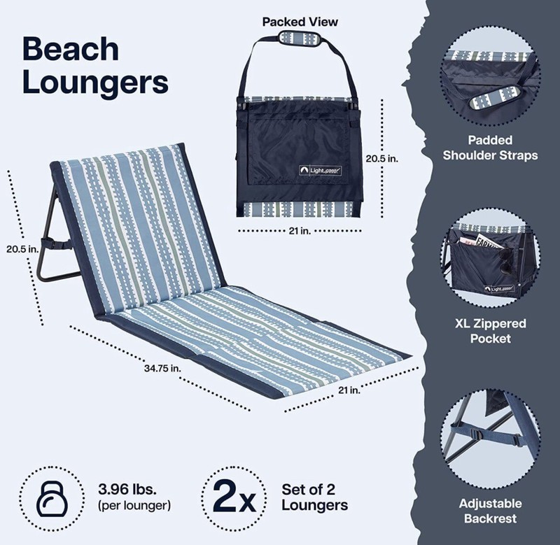 2-Pack Lightspeed Outdoors Lightweight Lounger Park and Beach Chair (Aquamarine) gallery