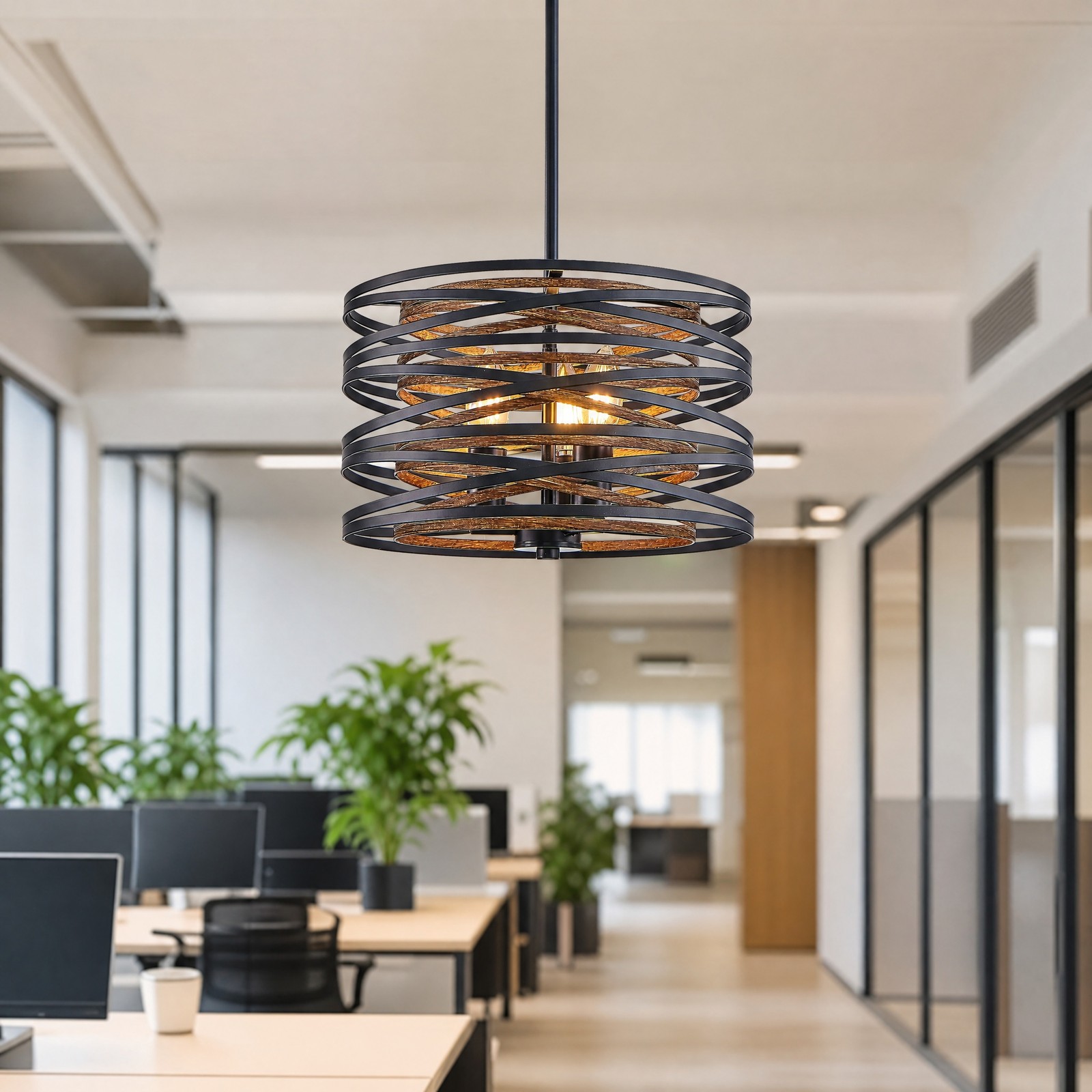 13'' Pendant 3 Light LED Chandelier for Kitchen Living Room Rustic Drum Fixture gallery