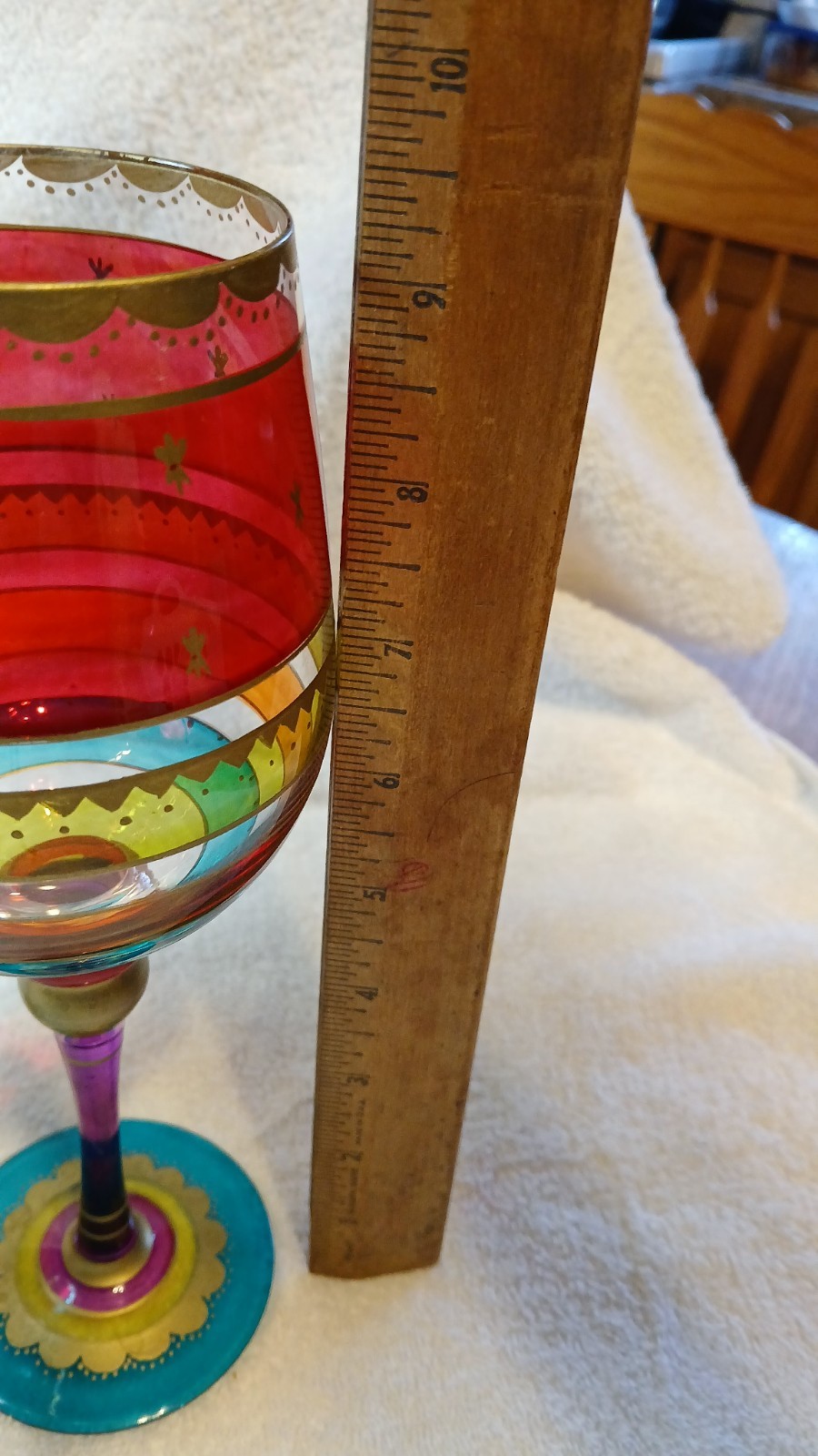 2-Pier 1 Festive Stripe Red Gold Purple Blue Bands Wine Glass gallery