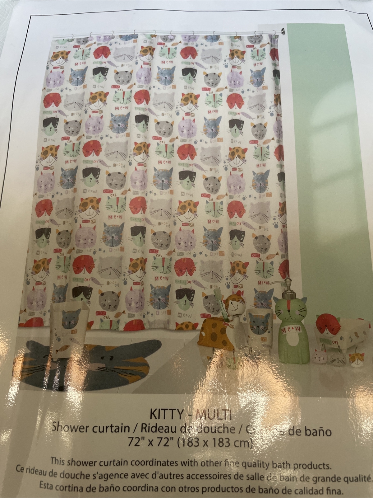 New 72in. x 72 in. Creative Bath Kitty Multi Color Fabric Shower Curtain . gallery