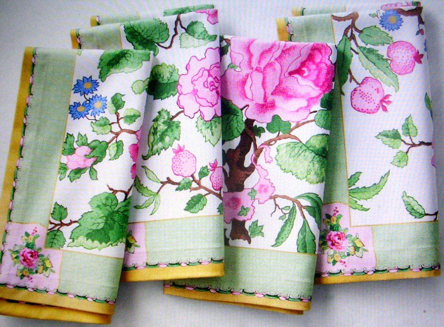 WILLIAMS SONOMA CANTON ROSE NAPKINS SET OF FOUR COTTON TWILL 20" SQ NEW WITH TAG gallery