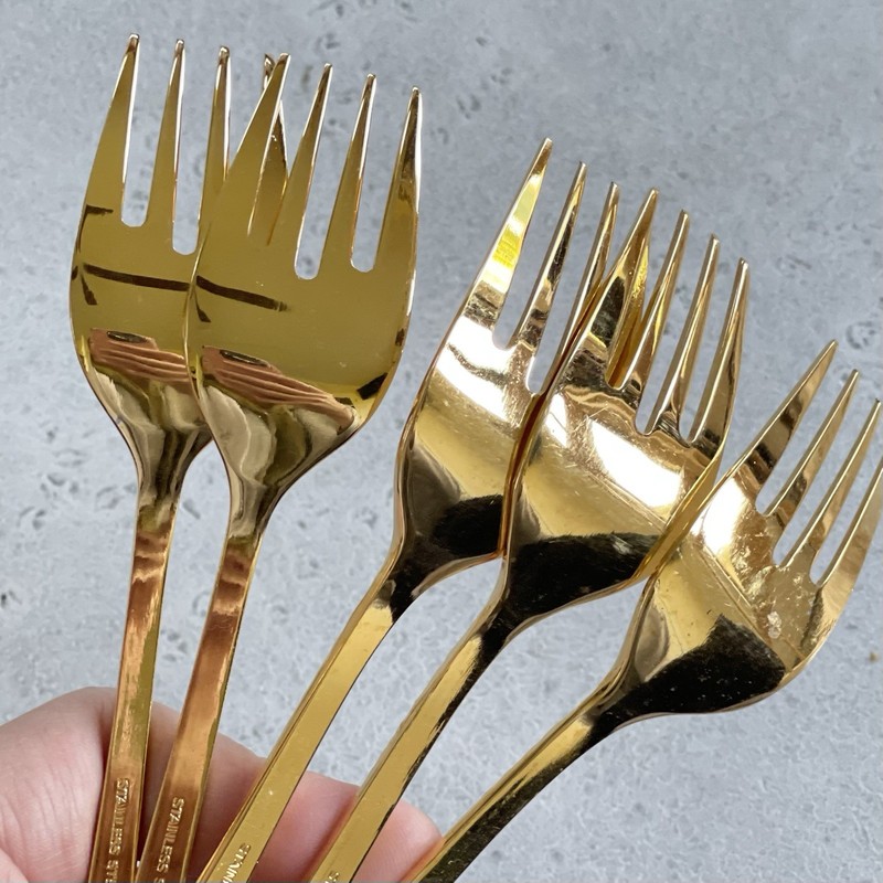 13 Pc Gold Tone Electroplated Stainless Flatware Rose Floral Japan Forks Knives gallery