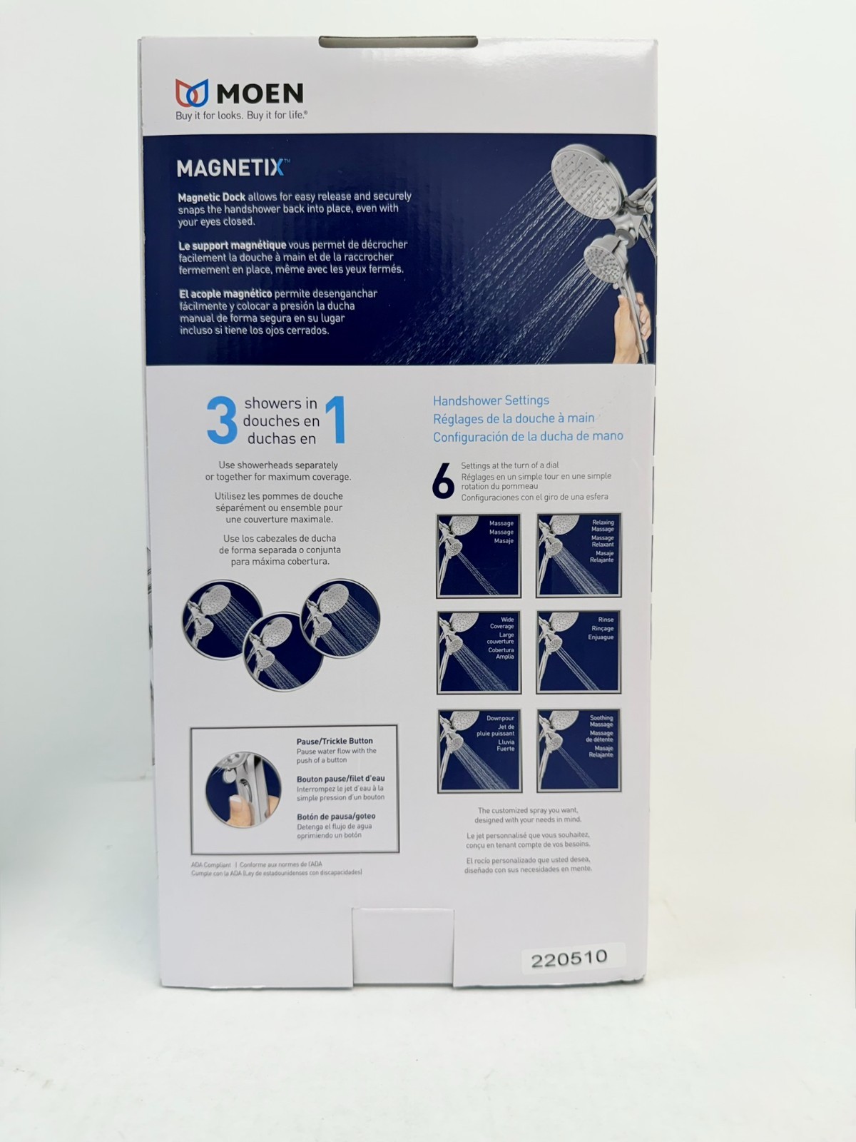 Attract Magnetix 26008 6-Spray Dual Wall Mount Fixed and Handheld Shower gallery