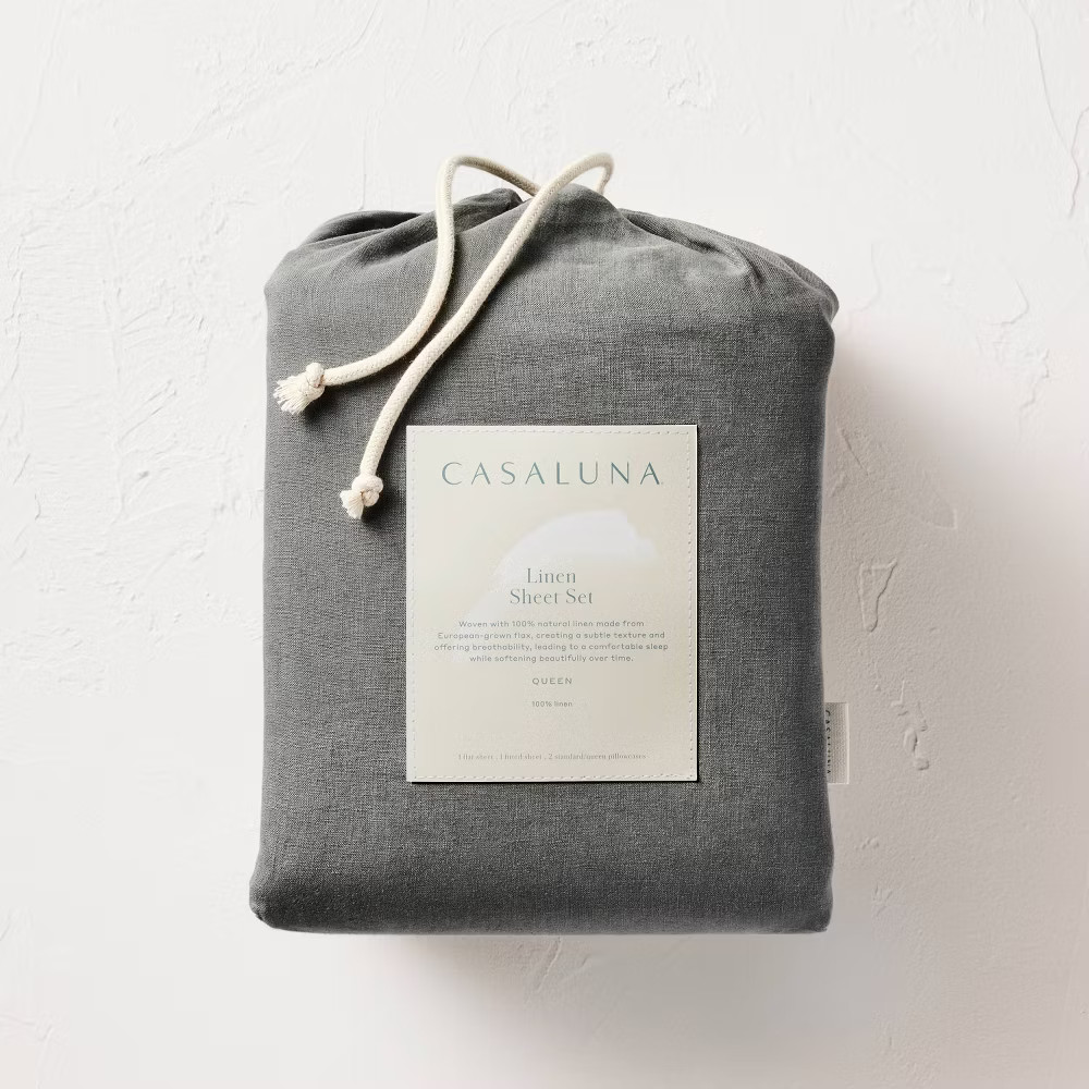 Queen 100% Linen Sheet Set Dark Gray - Casaluna gallery