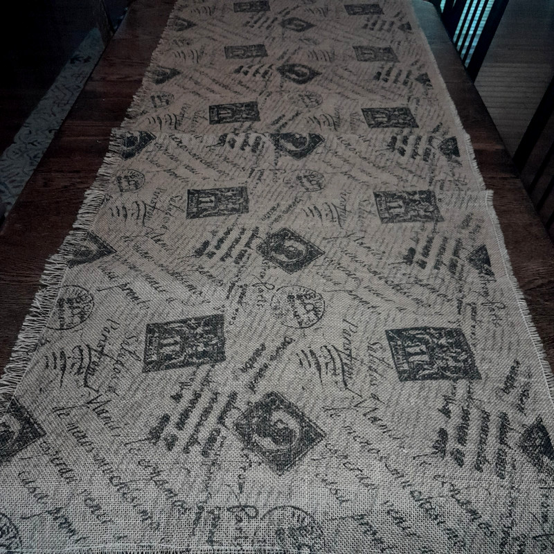 Table Runner Topper Brown Burlap French Country Paris Postage Grain Sack 23X58 gallery
