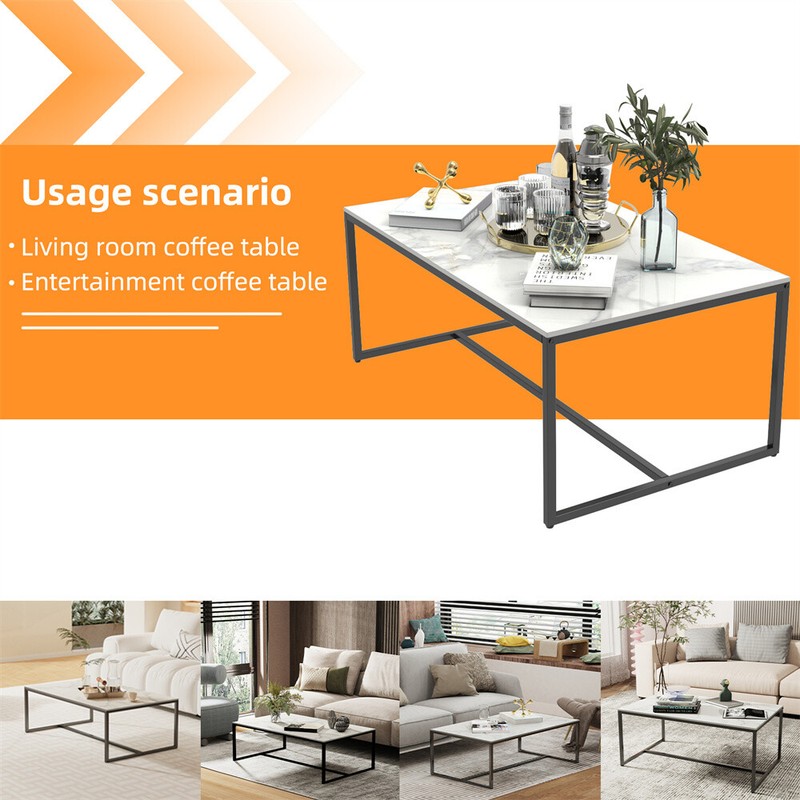 White/Black/Grey Rectangle High Gloss Marble Coffee Table Living Room Furniture gallery
