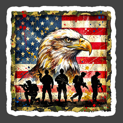 Patriotic Sticker Vinyl Decal Eagle Flag Soldier Military USA Veteran gallery