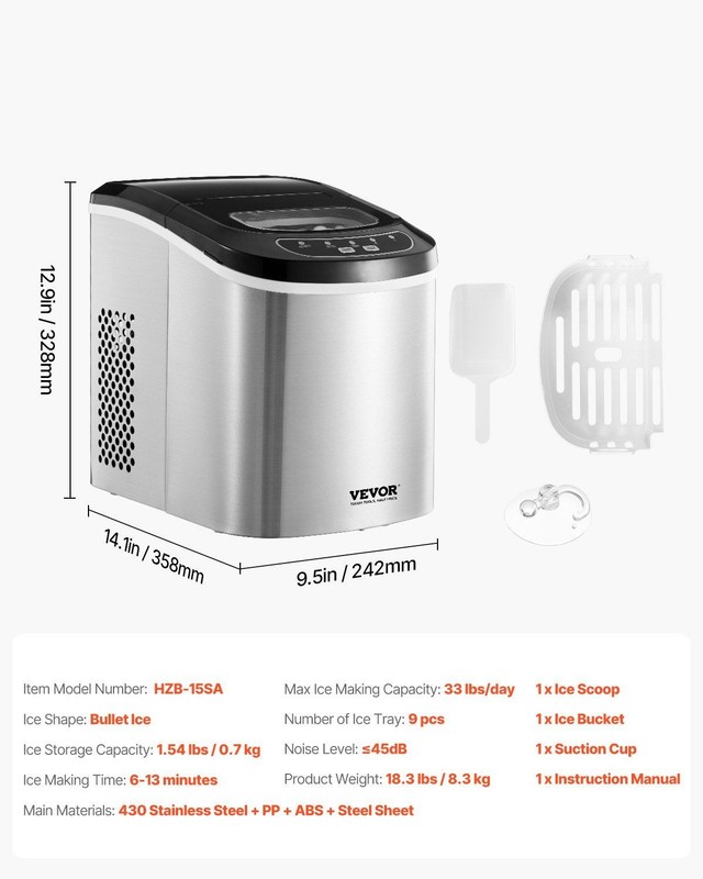 Quick Ice 33lb/24hr Maker Compact Countertop Model with Clean Program gallery