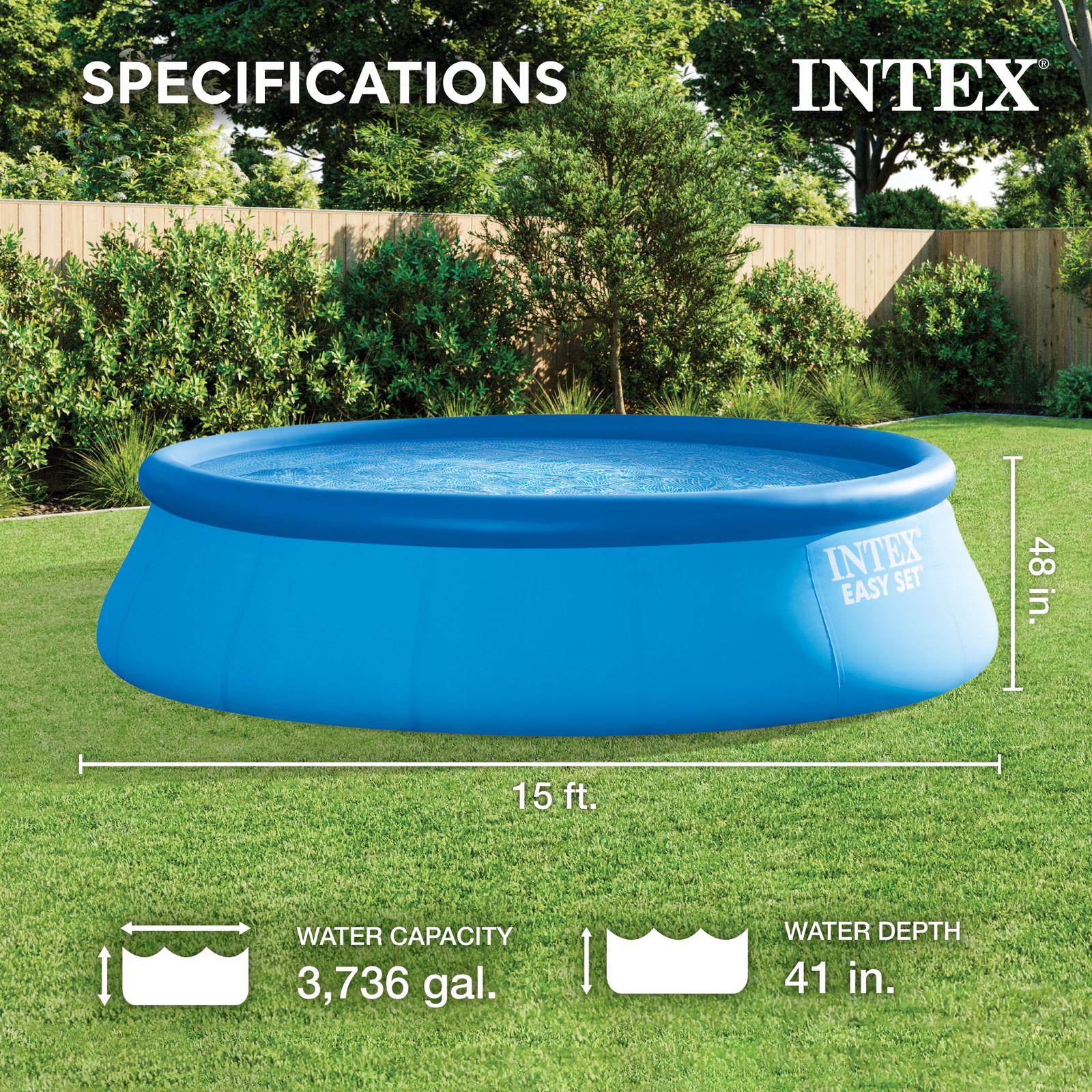 Intex 15' x 48" Above Ground Inflatable Family Swimming Pool w/ Pump (Open Box) gallery