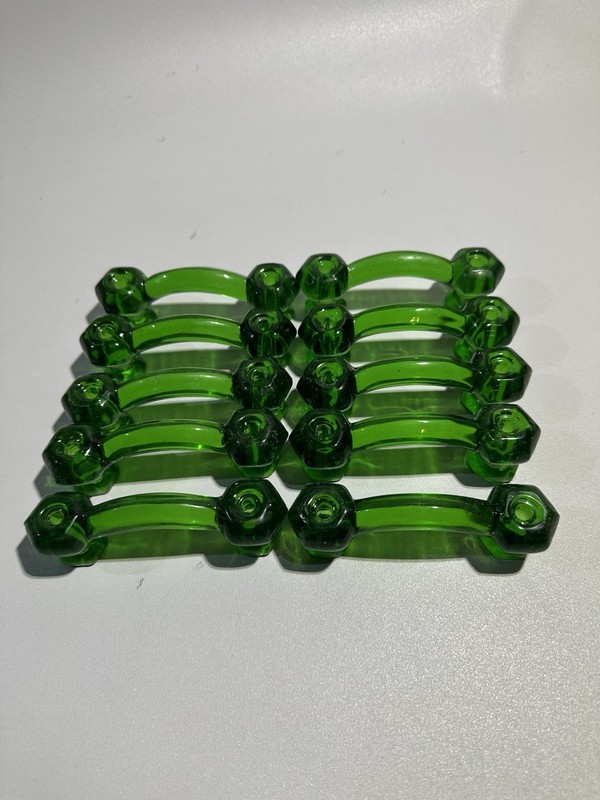 Vintage Emerald Green Glass Cabinet Pulls Depression Style Hexagon Lot Of 10 gallery