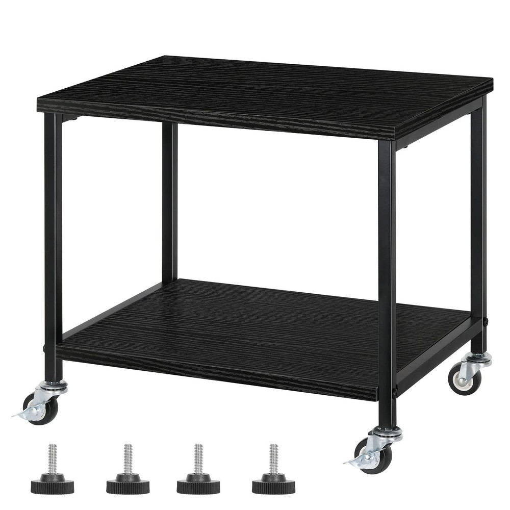 Black 2Tier Rolling Printer Stand Under Desk Mobile Table Scanner Fax Rack
