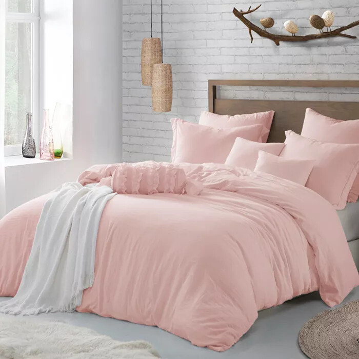 Swift Home Microfiber Washed Crinkle Duvet Cover Set in Rose Blush, Twin/Twin XL gallery