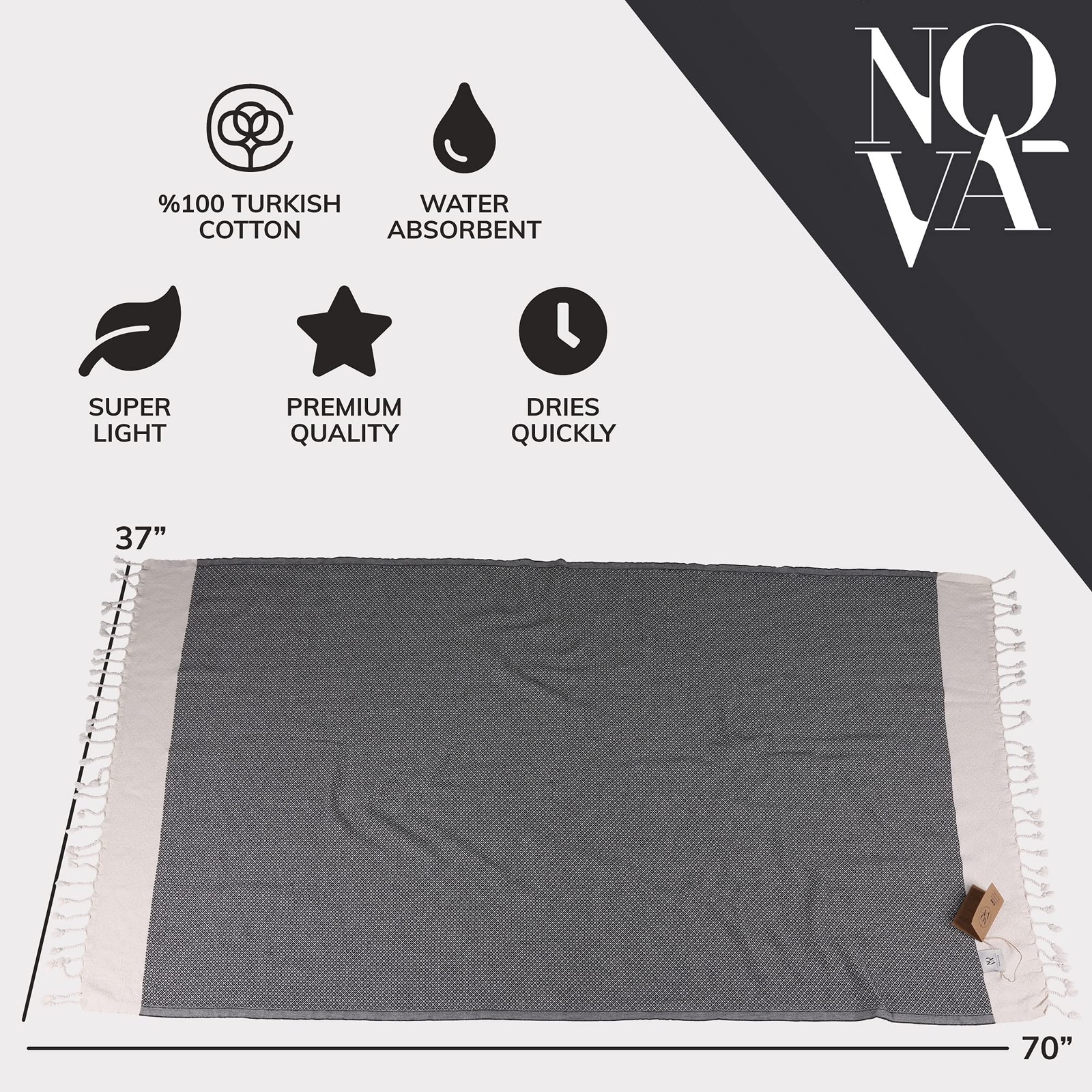NOVA Luxury Linen - Quick Dry Turkish Beach Towels | 100% Organic Cotton, Sand gallery